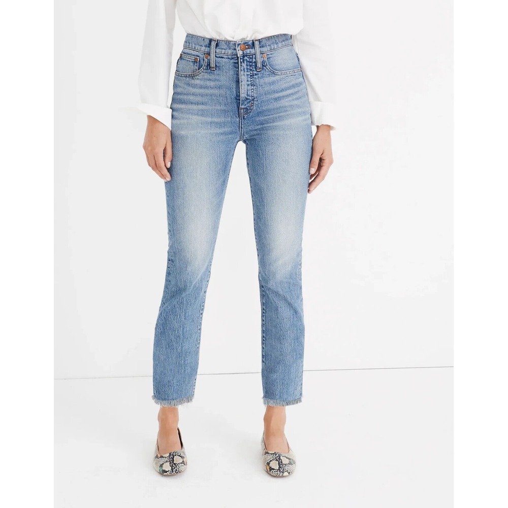 Madewell Perfect Vintage Crop Jean Women 30T Raw Hem 5-Pocket Denim Cotton Blue